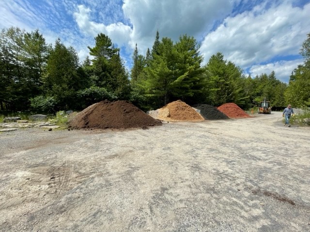Piles of landscaping supplies at Mother Earth just outside of Almonte.